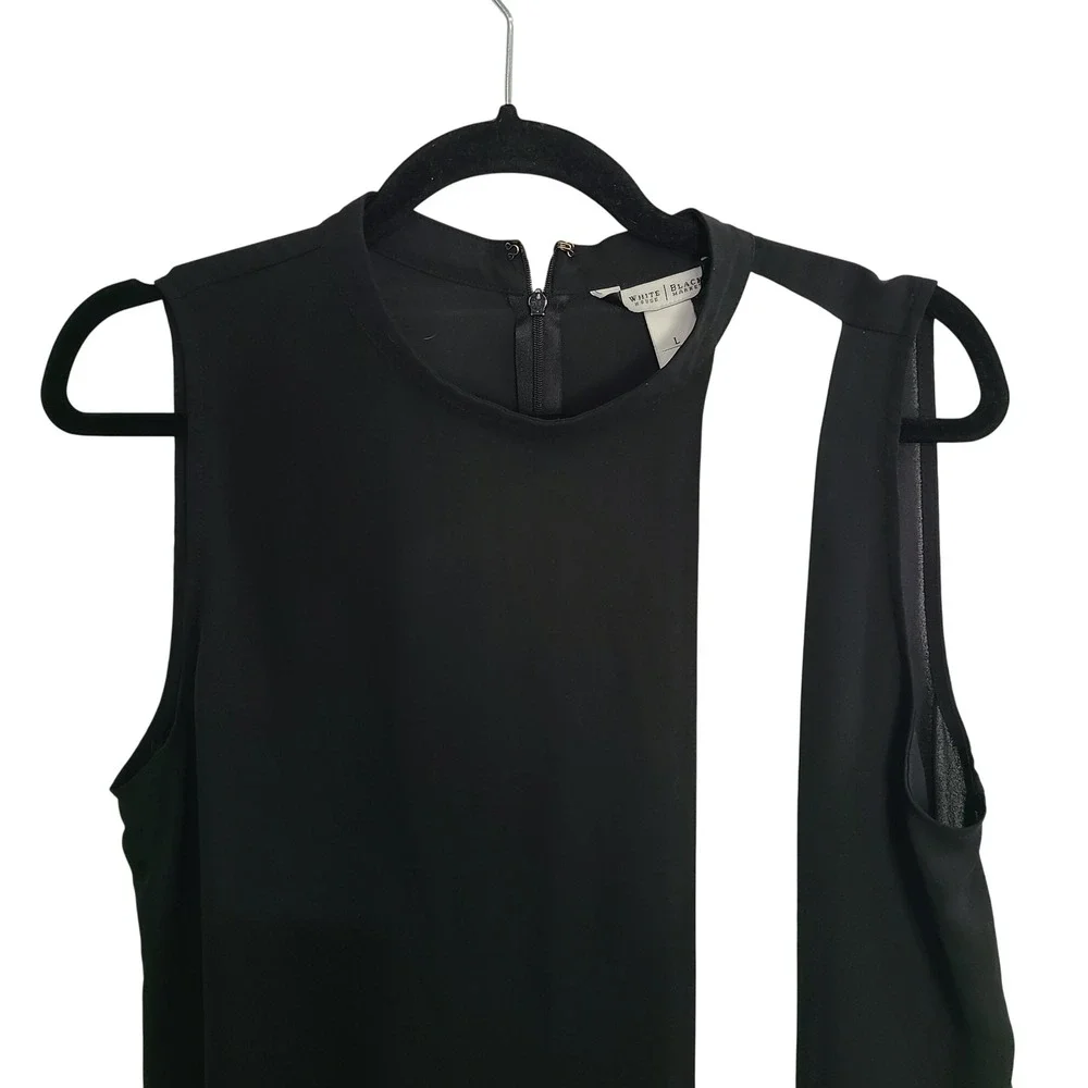 White House Black Market Black White Colorblock Sleeveless Shell Blouse Large - Picture 3 of 12
